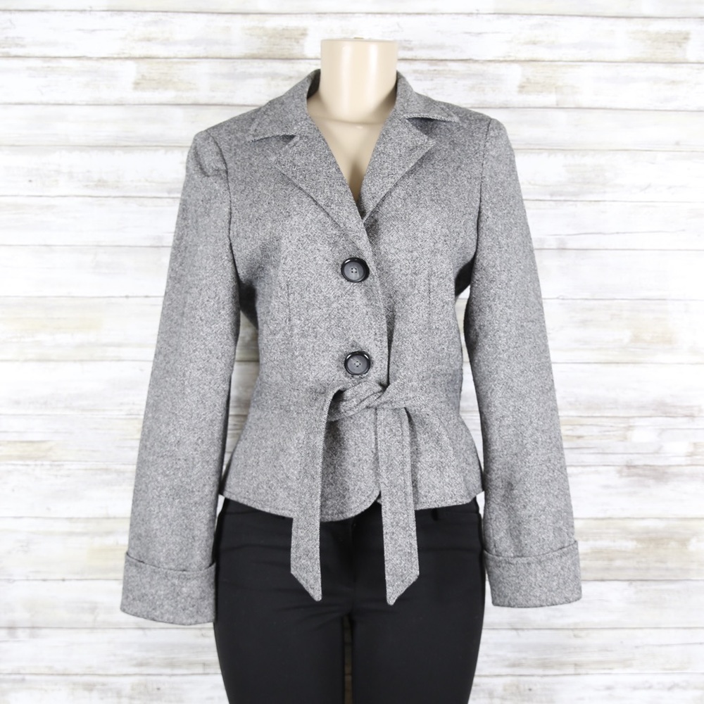 Celine K Wool Blend Gray Blazer Bow Front sz 6